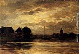 Philippe Lodowyck Jacob Sadee View Of The Spaarne, Haarlem, By Moonlight painting